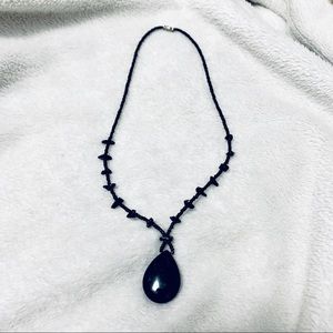 Black Stone Pendant Beaded Necklace